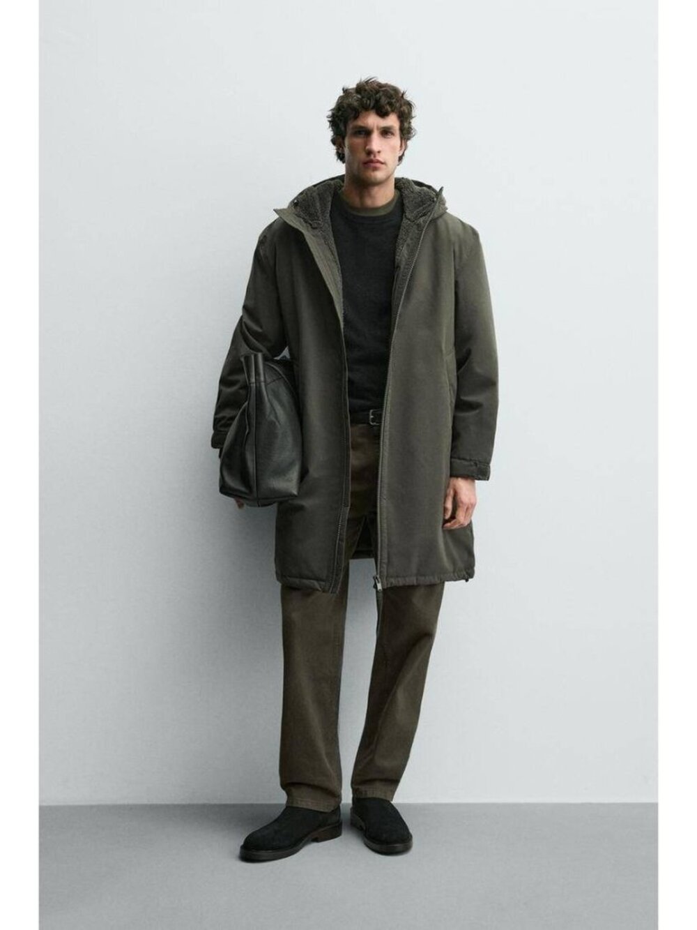Zara Mens Parka Jacket Coat XL Green Zip up Hooded 8574/455 NWT